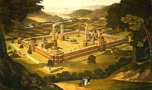 new_harmony_by_f-_bate_view_of_a_community_as_proposed_by_robert_owen_printed_1838-1